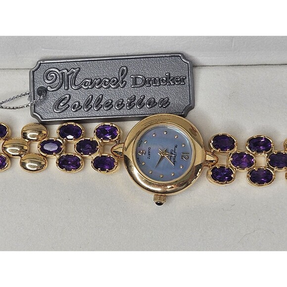 Marcel Drucker Amethyst Gold Tone Mother Of Pearl Face Ladies Quartz Watch New main image 6